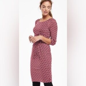 Boden Harper Stretch Knit Faux Wrap Day Dress blue cream pattern size 6